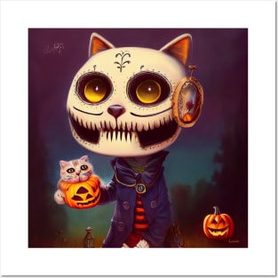 Halloween Sugar Skull Cat #1 Posters and Art